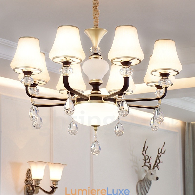 Lustre suspendu en cristal de luxe moderne et contemporain avec abat-jour en verre