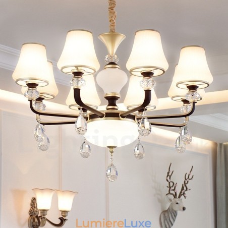 Lustre suspendu en cristal de luxe moderne et contemporain avec abat-jour en verre Lustre suspendu en cristal de luxe moderne et contemporain avec abat-jour en verre