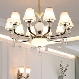 Lustre suspendu en cristal de luxe moderne et contemporain avec abat-jour en verre