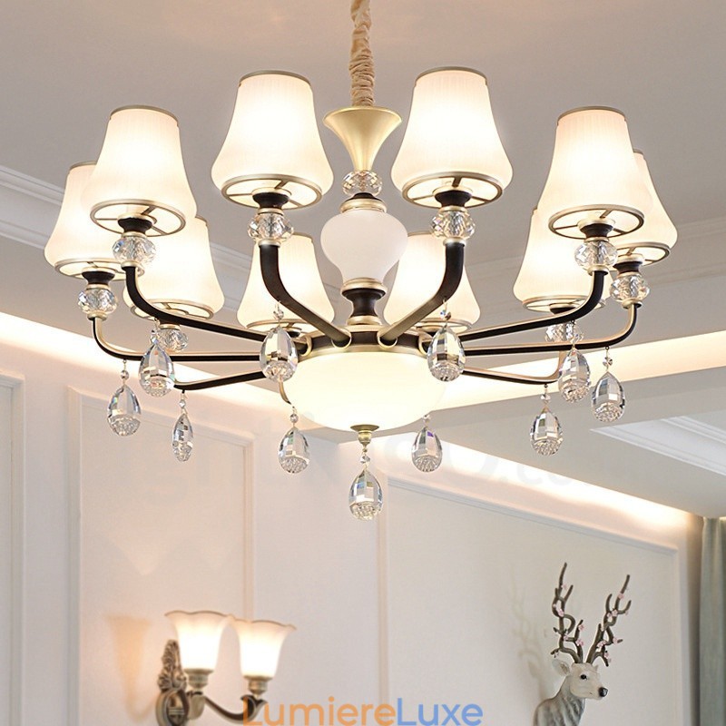 Lustre suspendu en cristal de luxe moderne et contemporain avec abat-jour en verre