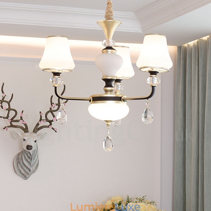 Lustre suspendu en cristal de luxe moderne et contemporain avec abat-jour en verre