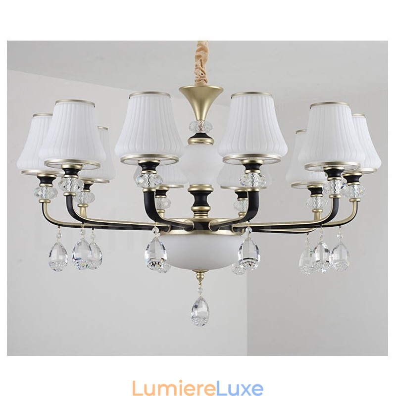Lustre suspendu en cristal de luxe moderne et contemporain avec abat-jour en verre