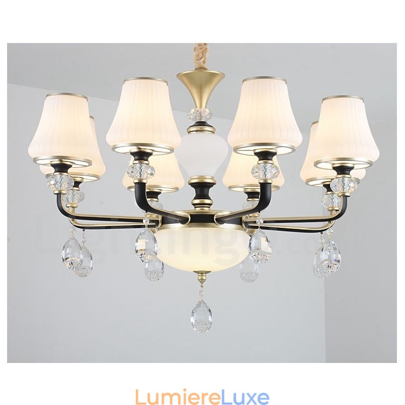 Lustre suspendu en cristal de luxe moderne et contemporain avec abat-jour en verre