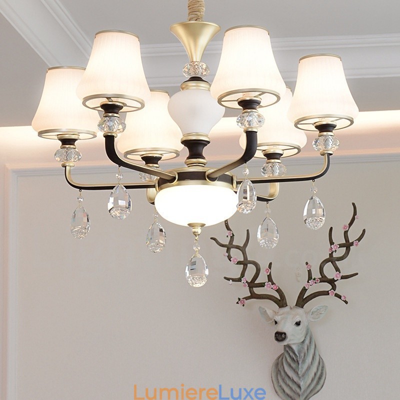 Lustre suspendu en cristal de luxe moderne et contemporain avec abat-jour en verre