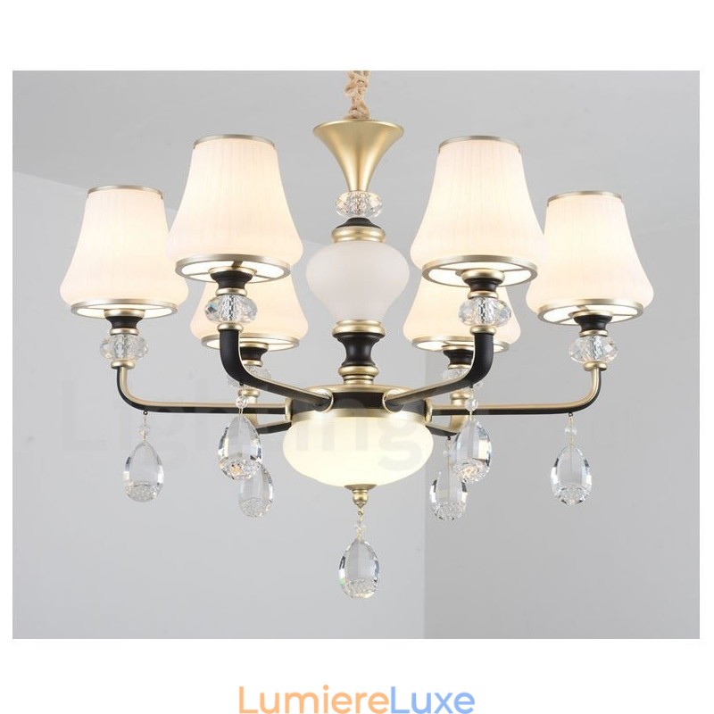 Lustre suspendu en cristal de luxe moderne et contemporain avec abat-jour en verre