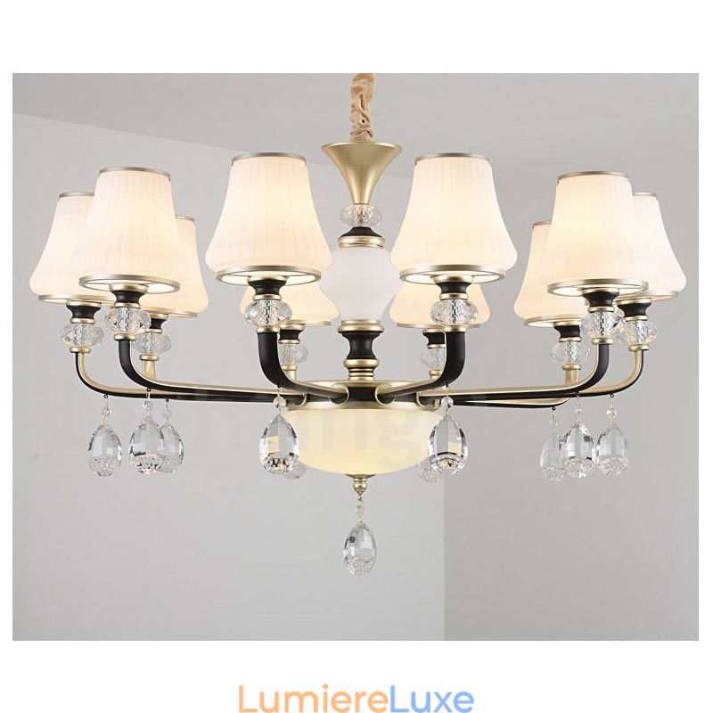 Lustre suspendu en cristal de luxe moderne et contemporain avec abat-jour en verre