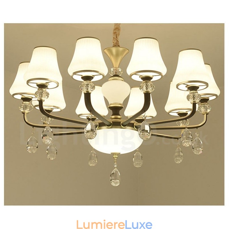 Lustre suspendu en cristal de luxe moderne et contemporain avec abat-jour en verre