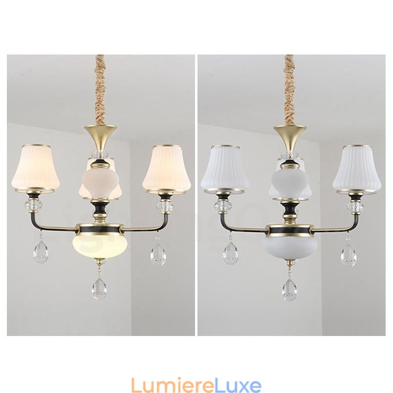 Lustre suspendu en cristal de luxe moderne et contemporain avec abat-jour en verre