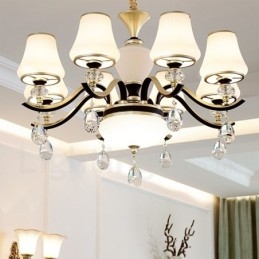 Lustre suspendu en cristal de luxe moderne et contemporain avec abat-jour en verre