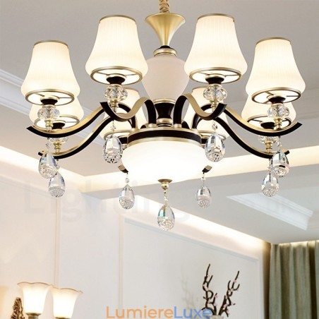 Lustre suspendu en cristal de luxe moderne et contemporain avec abat-jour en verre Lustre suspendu en cristal de luxe moderne et contemporain avec abat-jour en verre