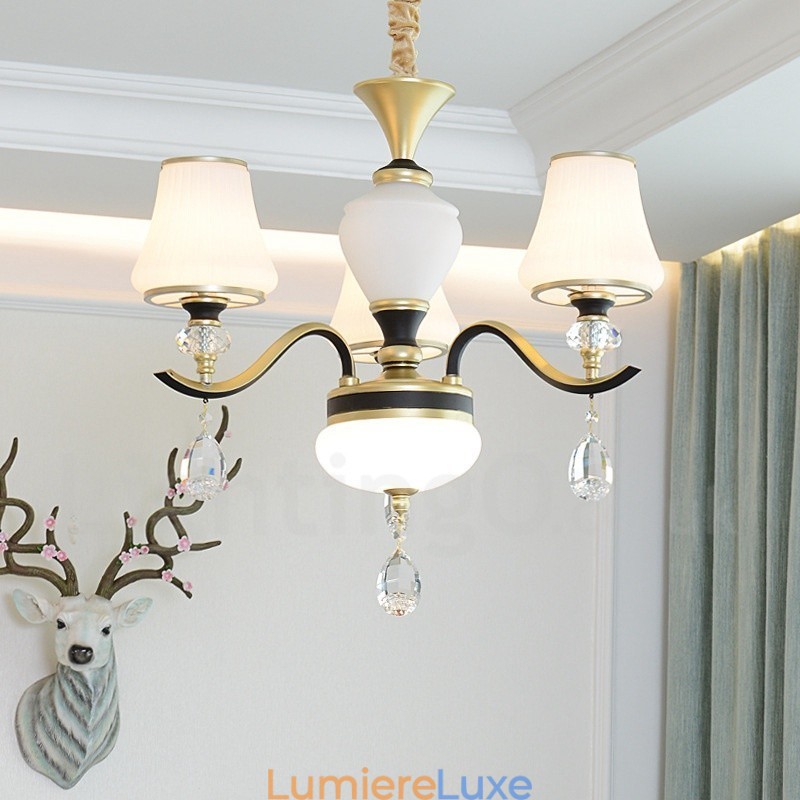 Lustre suspendu en cristal de luxe moderne et contemporain avec abat-jour en verre