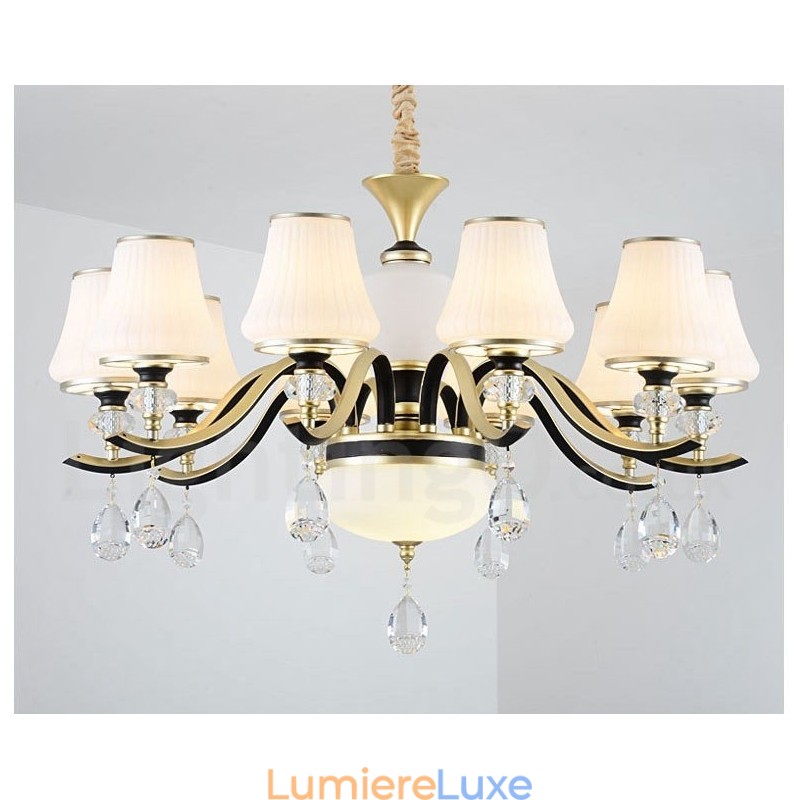 Lustre suspendu en cristal de luxe moderne et contemporain avec abat-jour en verre