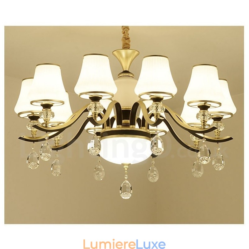 Lustre suspendu en cristal de luxe moderne et contemporain avec abat-jour en verre