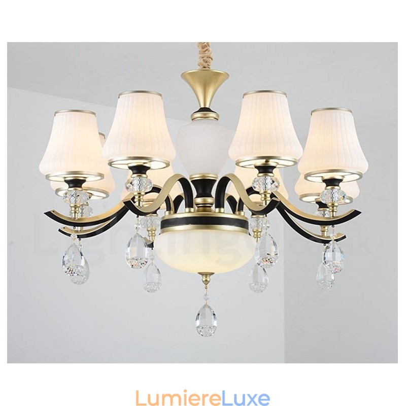 Lustre suspendu en cristal de luxe moderne et contemporain avec abat-jour en verre