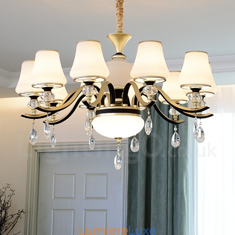 Lustre suspendu en cristal de luxe moderne et contemporain avec abat-jour en verre
