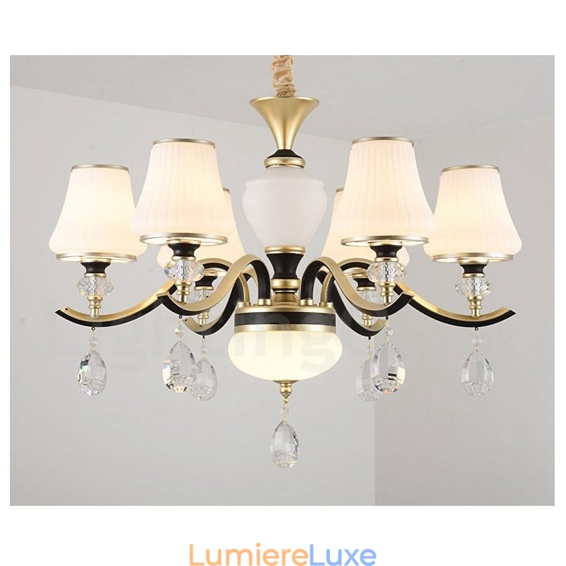 Lustre suspendu en cristal de luxe moderne et contemporain avec abat-jour en verre