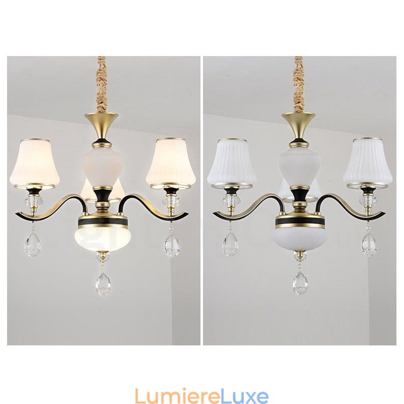 Lustre suspendu en cristal de luxe moderne et contemporain avec abat-jour en verre