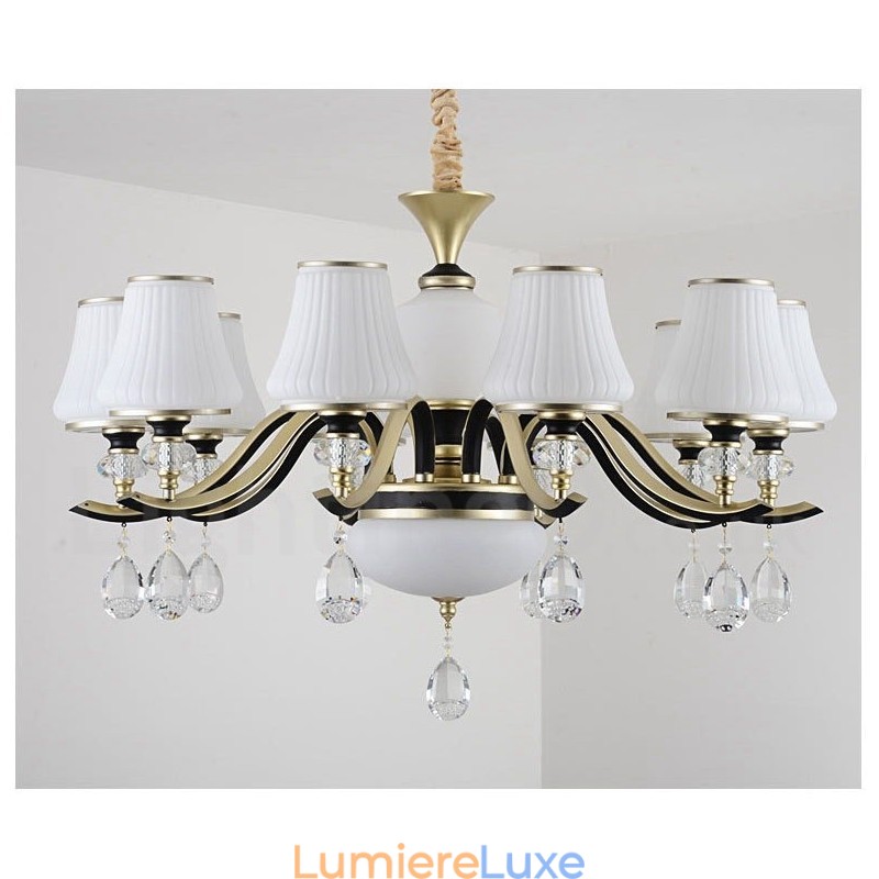Lustre suspendu en cristal de luxe moderne et contemporain avec abat-jour en verre