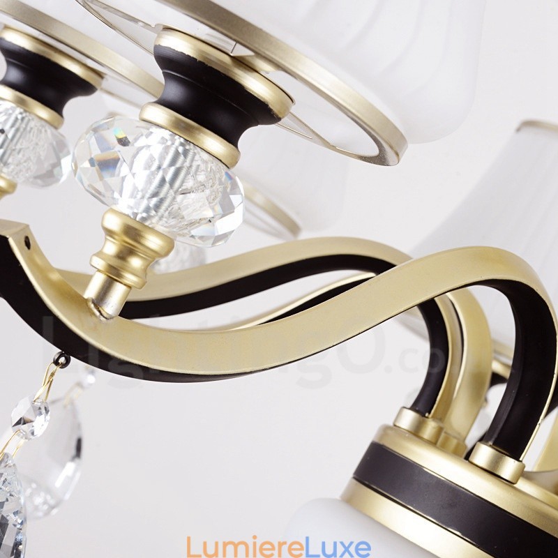 Lustre suspendu en cristal de luxe moderne et contemporain avec abat-jour en verre
