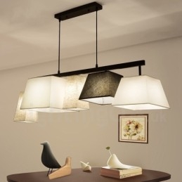 Suspension contemporaine moderne à 5 lampes en acier avec abat-jour en tissu