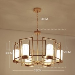 Suspension contemporaine moderne à 6 lumières en laiton avec abat-jour en verre