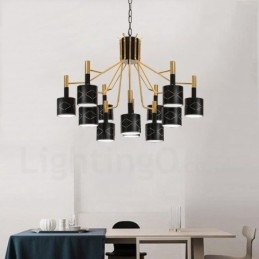 Lustre contemporain moderne en acier à 12 lumières avec abat-jour en acier