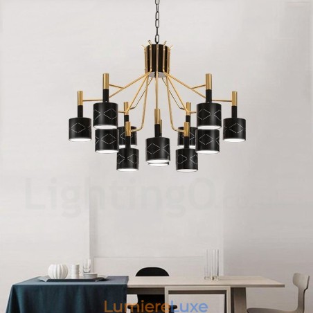 Lustre contemporain moderne en acier à 12 lumières avec abat-jour en acier Lustre contemporain moderne en acier à 12 lumières avec abat-jour en acier