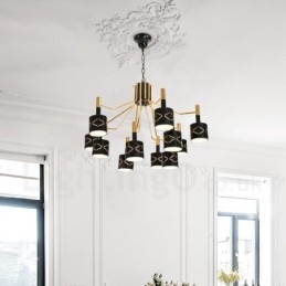Lustre contemporain moderne en acier à 12 lumières avec abat-jour en acier