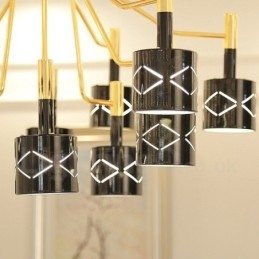 Lustre contemporain moderne en acier à 12 lumières avec abat-jour en acier