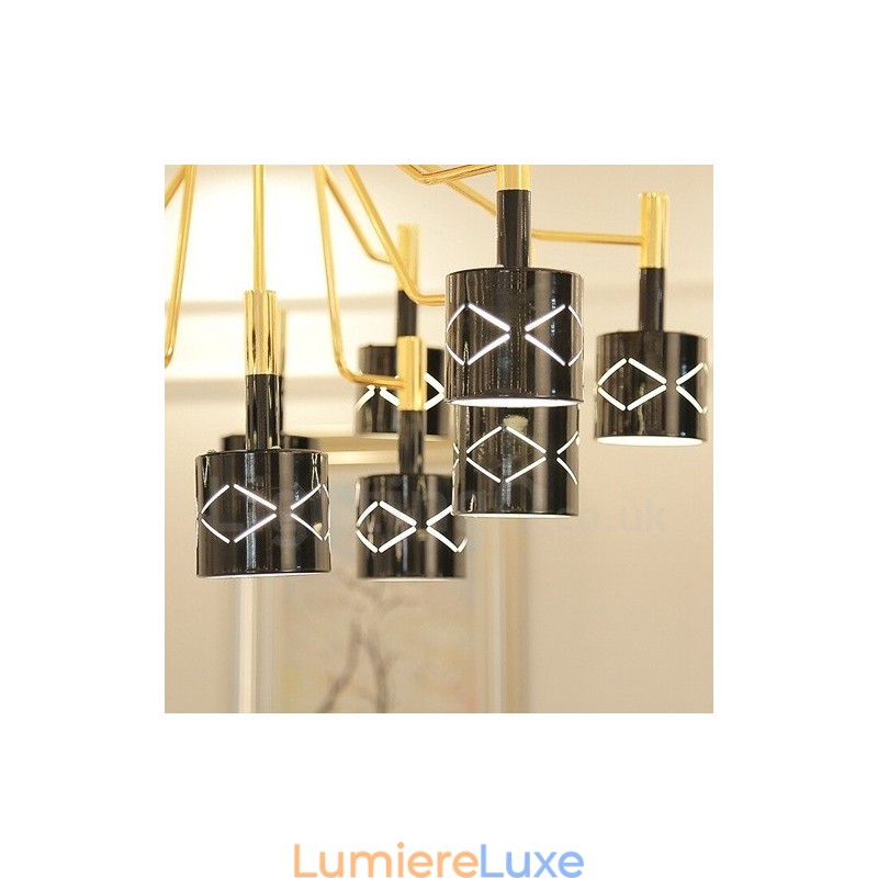 Lustre contemporain moderne en acier à 12 lumières avec abat-jour en acier