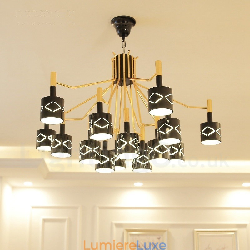 Lustre contemporain moderne en acier à 15 lumières avec abat-jour en acier
