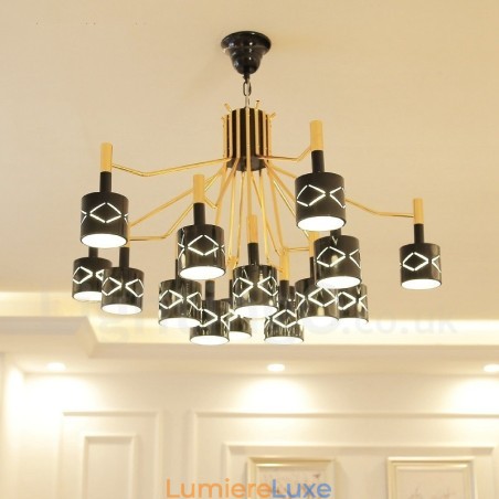 Lustre contemporain moderne en acier à 15 lumières avec abat-jour en acier Lustre contemporain moderne en acier à 15 lumières avec abat-jour en acier