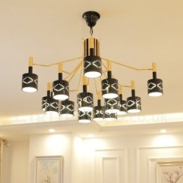 Lustre contemporain moderne en acier à 15 lumières avec abat-jour en acier