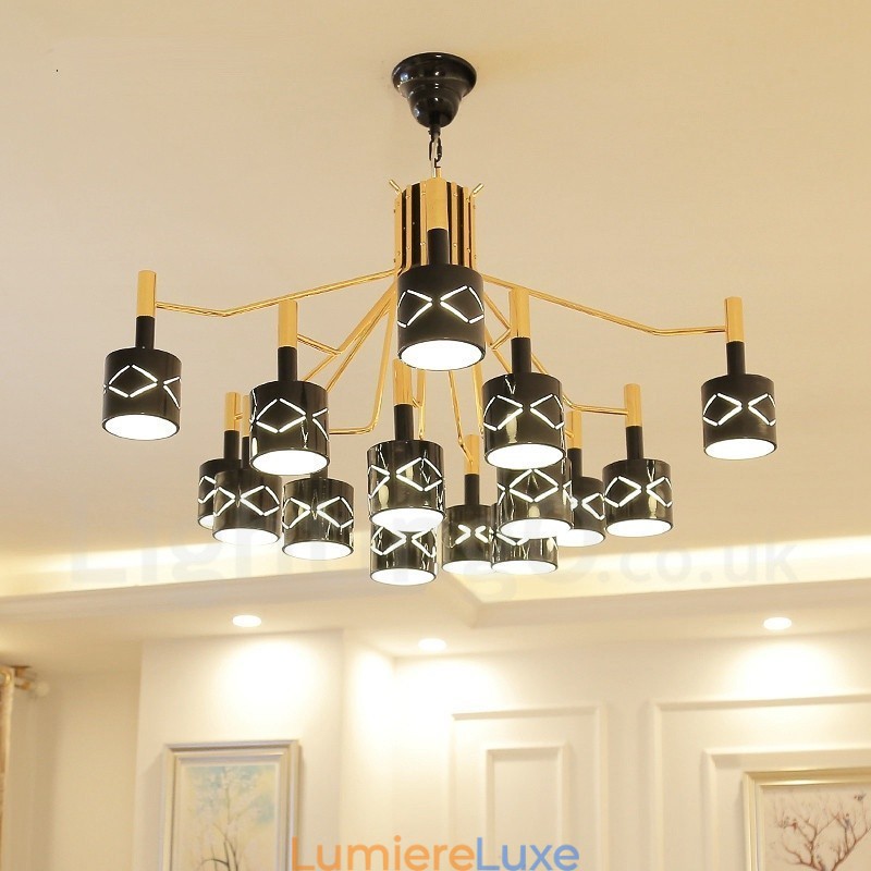 Lustre contemporain moderne en acier à 15 lumières avec abat-jour en acier