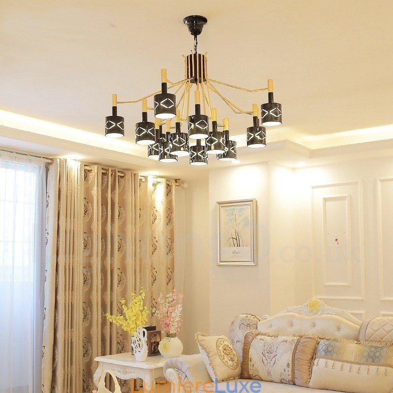 Lustre contemporain moderne en acier à 15 lumières avec abat-jour en acier