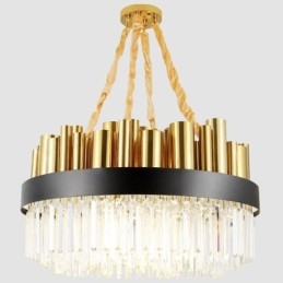 Suspension contemporaine moderne en acier à 16 lampes avec abat-jour en cristal