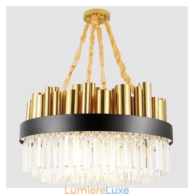 Suspension contemporaine moderne en acier à 16 lampes avec abat-jour en cristal