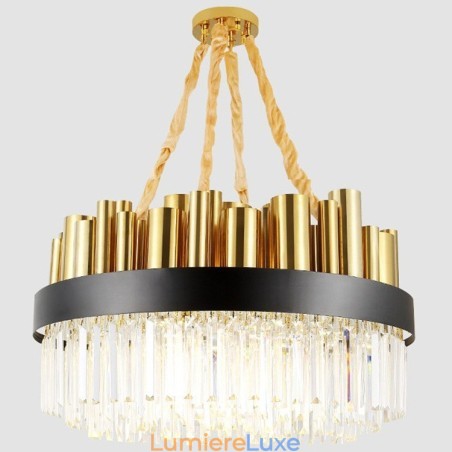Suspension contemporaine moderne en acier à 16 lampes avec abat-jour en cristal Suspension contemporaine moderne en acier à 16 lampes avec abat-jour en cristal