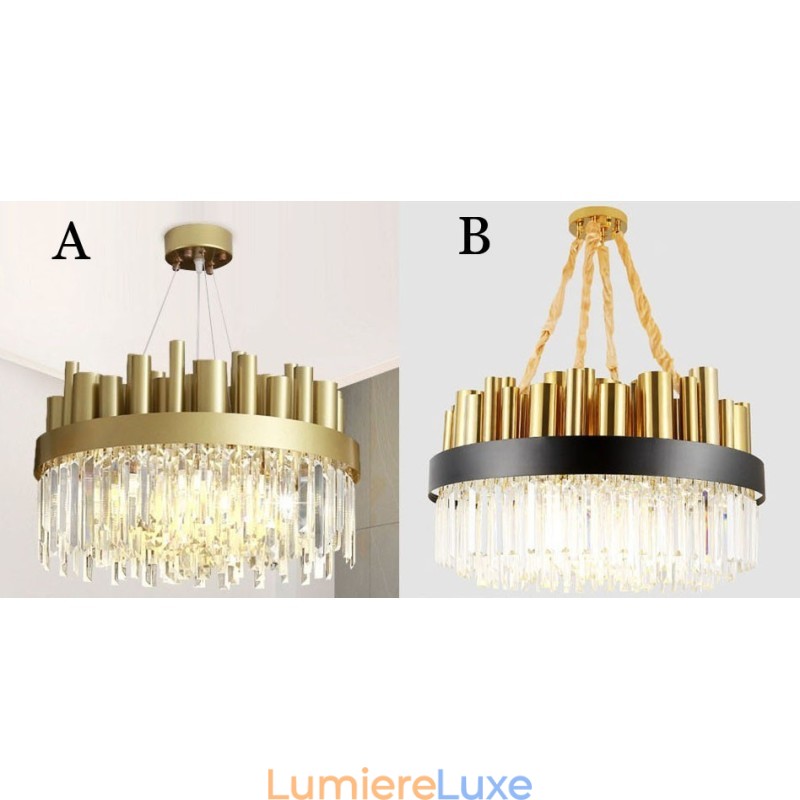 Suspension contemporaine moderne en acier à 16 lampes avec abat-jour en cristal