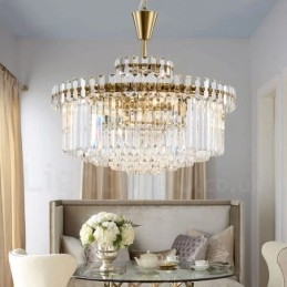 Suspension contemporaine moderne à 9 lampes en acier avec abat-jour en cristal
