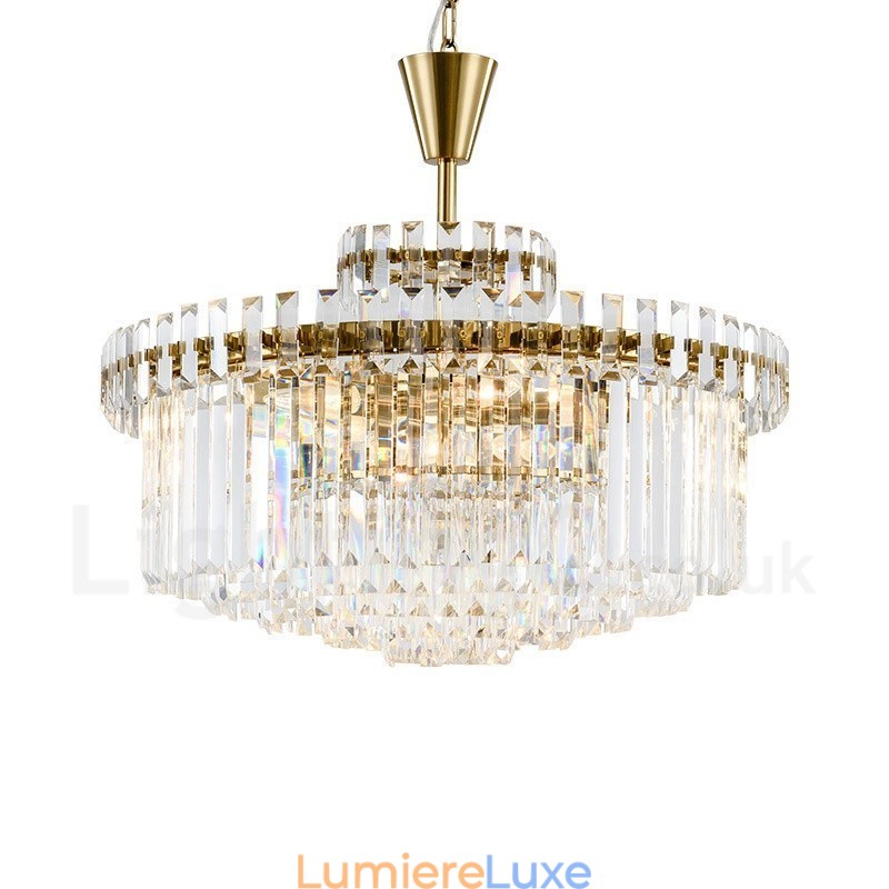 Suspension contemporaine moderne à 9 lampes en acier avec abat-jour en cristal