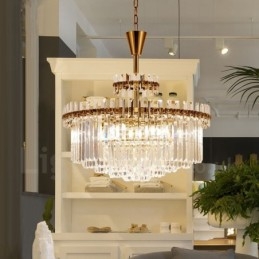 Suspension contemporaine moderne à 9 lampes en acier avec abat-jour en cristal