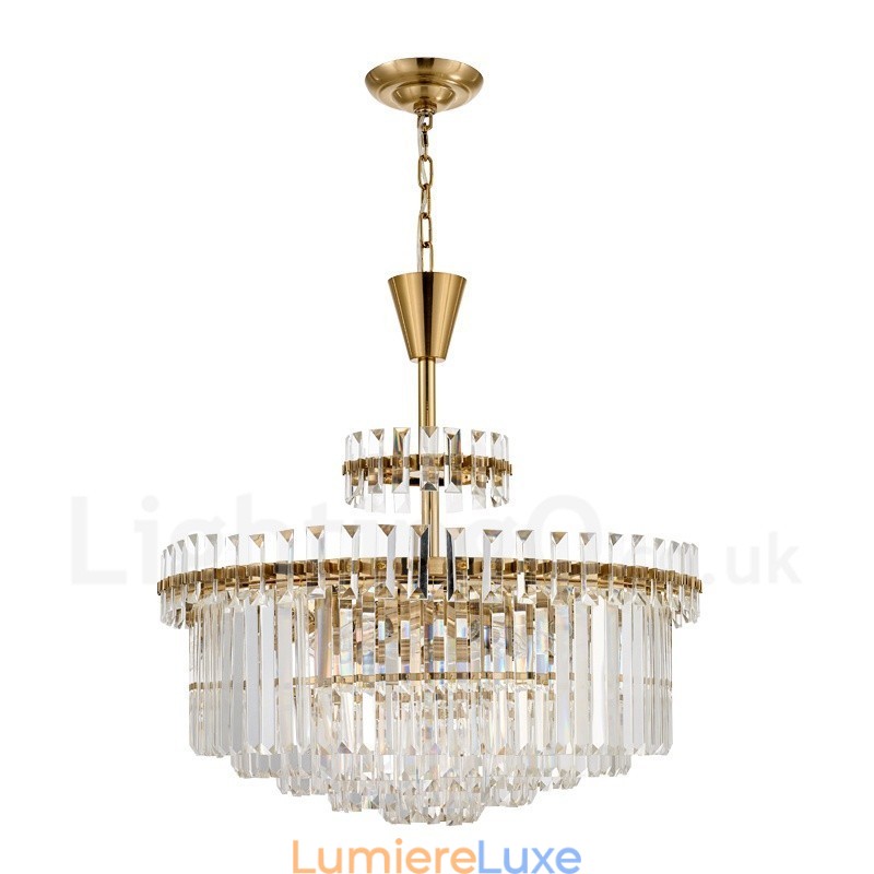 Suspension contemporaine moderne à 9 lampes en acier avec abat-jour en cristal