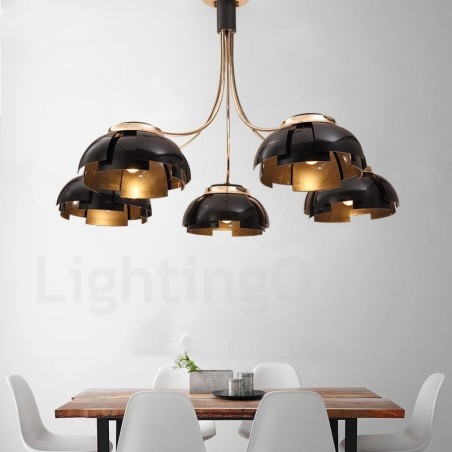 Lustre contemporain moderne à 5 lumières en acier avec abat-jour en acrylique Lustre contemporain moderne à 5 lumières en acier avec abat-jour en acrylique