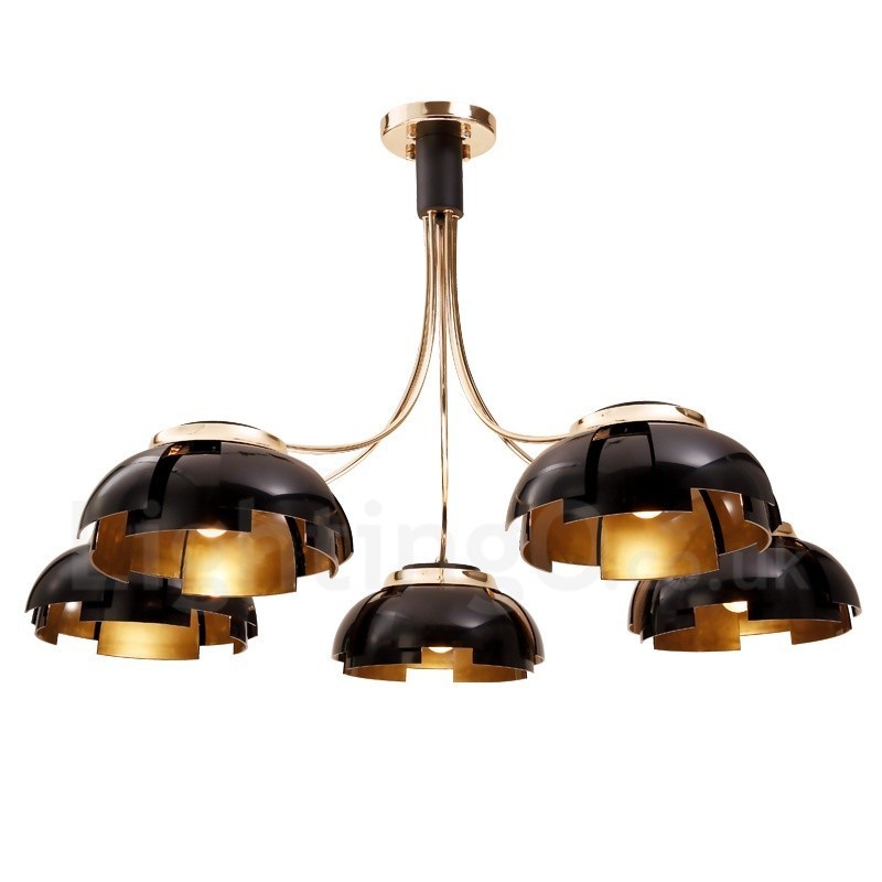 Lustre contemporain moderne à 5 lumières en acier avec abat-jour en acrylique