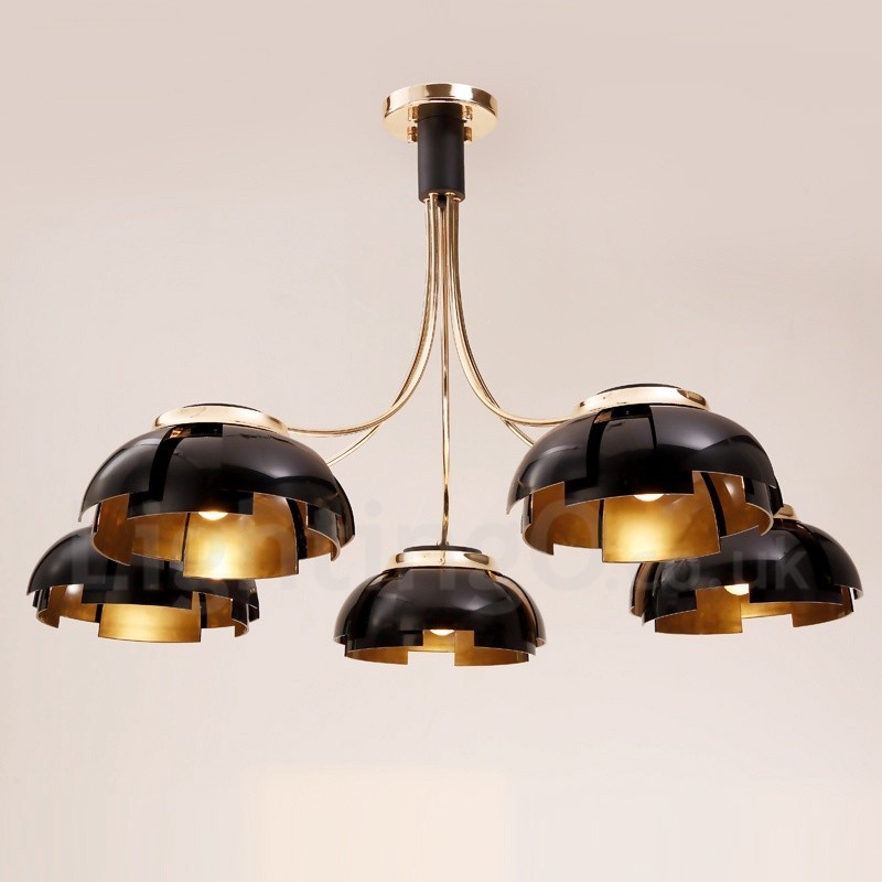 Lustre contemporain moderne à 5 lumières en acier avec abat-jour en acrylique