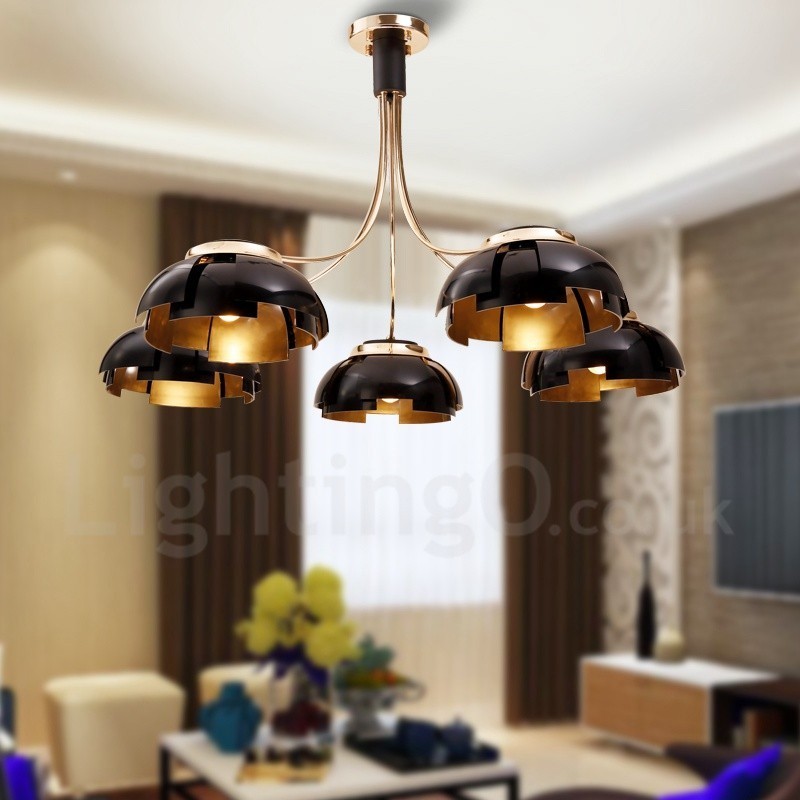 Lustre contemporain moderne à 5 lumières en acier avec abat-jour en acrylique