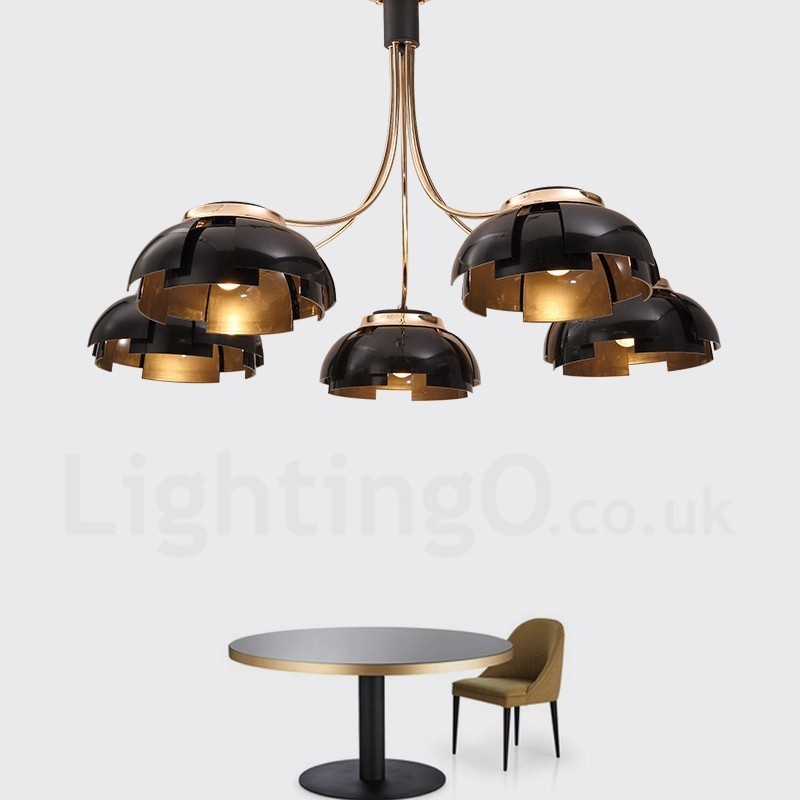 Lustre contemporain moderne à 5 lumières en acier avec abat-jour en acrylique