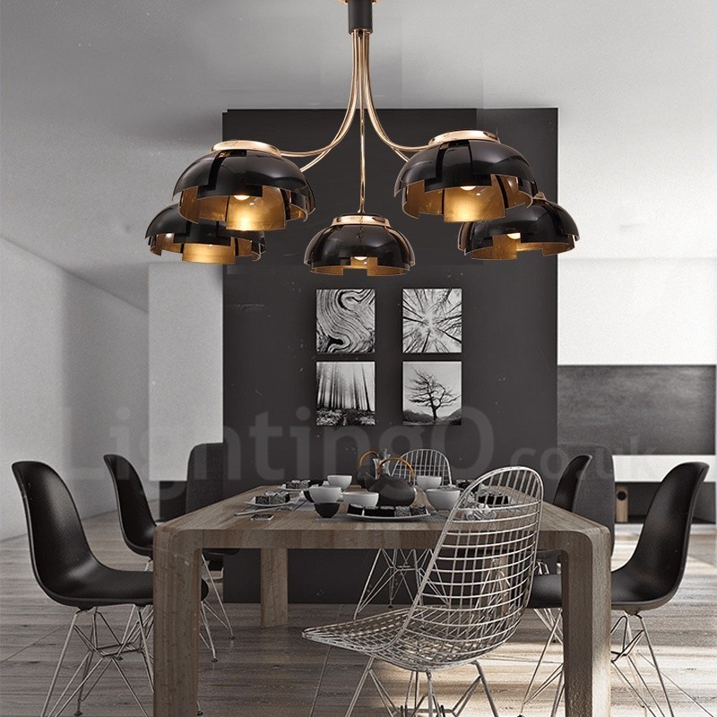 Lustre contemporain moderne à 5 lumières en acier avec abat-jour en acrylique