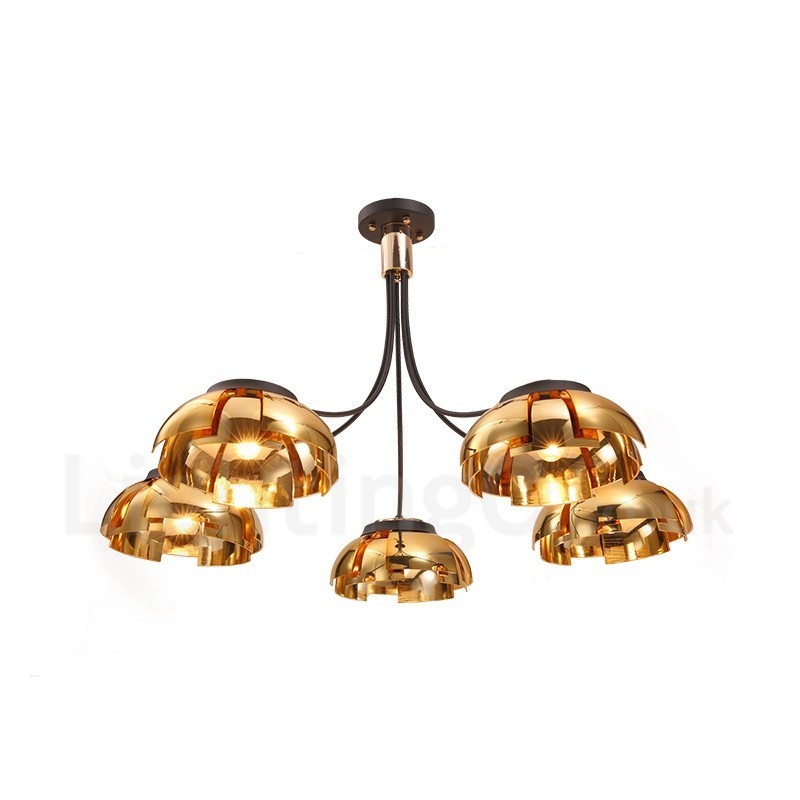 Lustre contemporain moderne à 5 lumières en acier avec abat-jour en acrylique